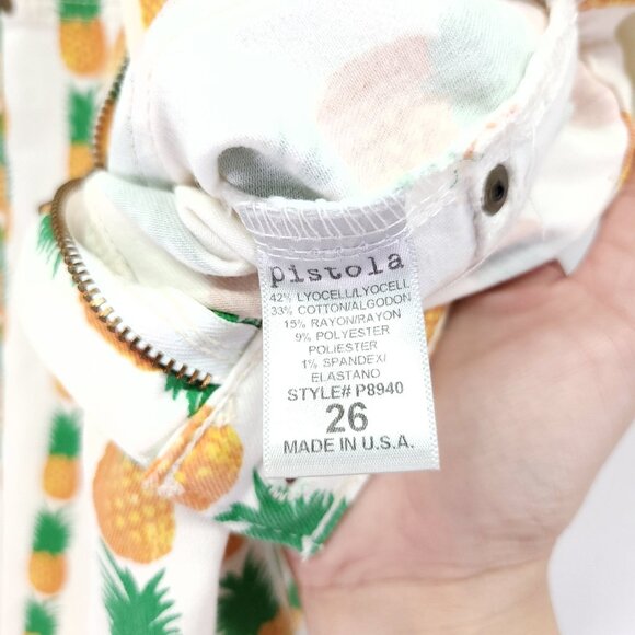Pistola Skinny Jeans Size 26 Pineapple All Over Print Cropped Raw Fray Hem - Picture 7 of 14
